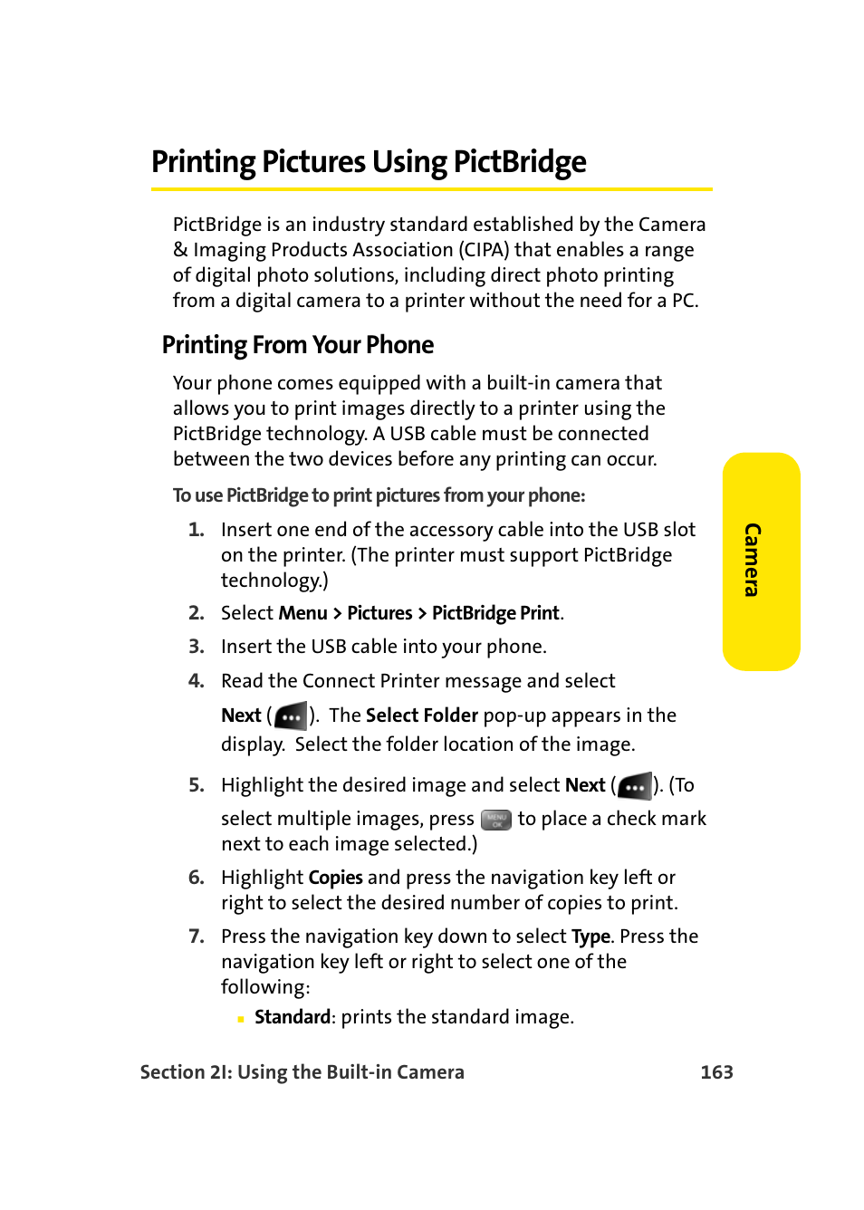 Printing pictures using pictbridge, Printing from your phone | Samsung SEPM500BKASPR User Manual | Page 187 / 257