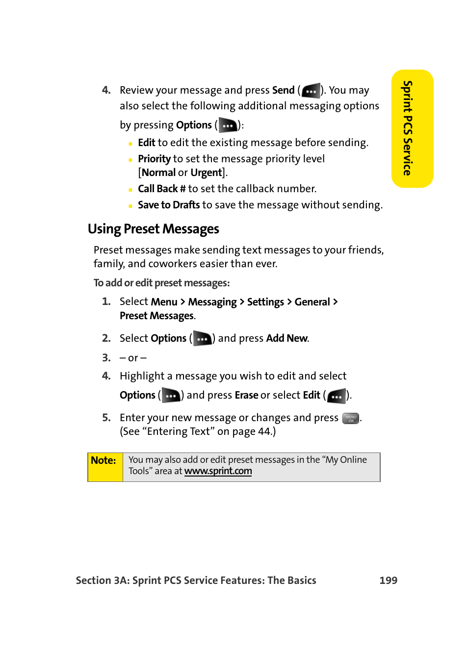 Using preset messages | Samsung SEPM500BKASPR User Manual | Page 223 / 257
