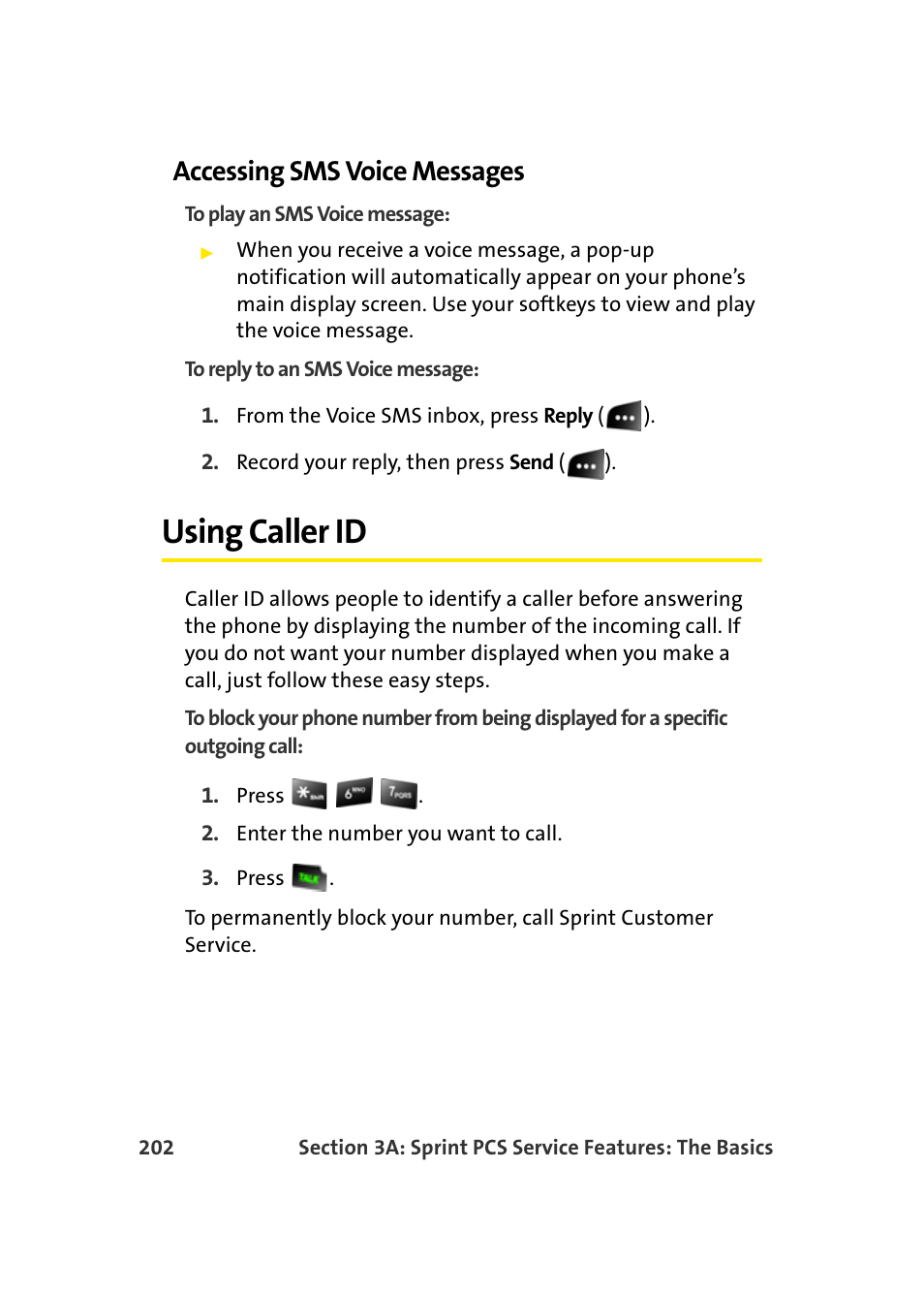 Accessing sms voice messages, Using caller id | Samsung SEPM500BKASPR User Manual | Page 226 / 257