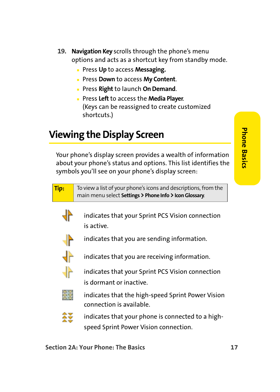 Viewing the display screen, Phone basics | Samsung SEPM500BKASPR User Manual | Page 41 / 257