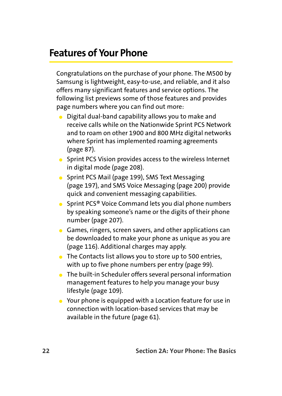 Features of your phone | Samsung SEPM500BKASPR User Manual | Page 46 / 257