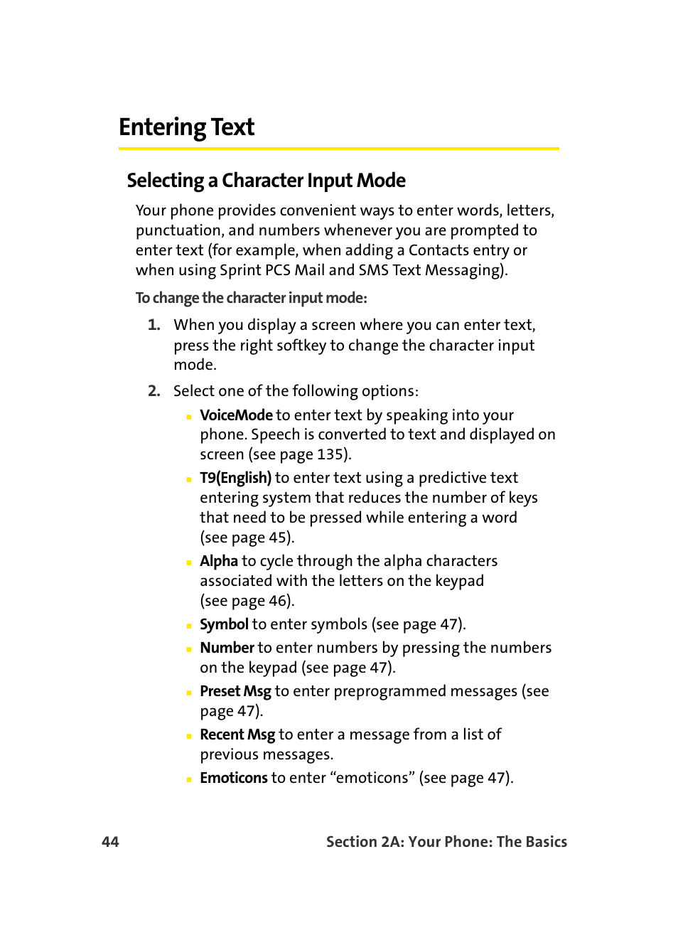 Entering text, Selecting a character input mode | Samsung SEPM500BKASPR User Manual | Page 68 / 257