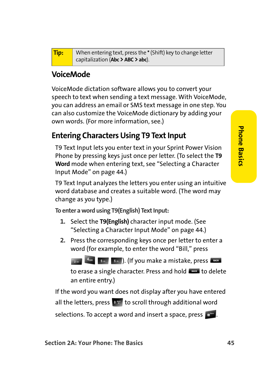 Voicemode, Entering characters using t9 text input | Samsung SEPM500BKASPR User Manual | Page 69 / 257