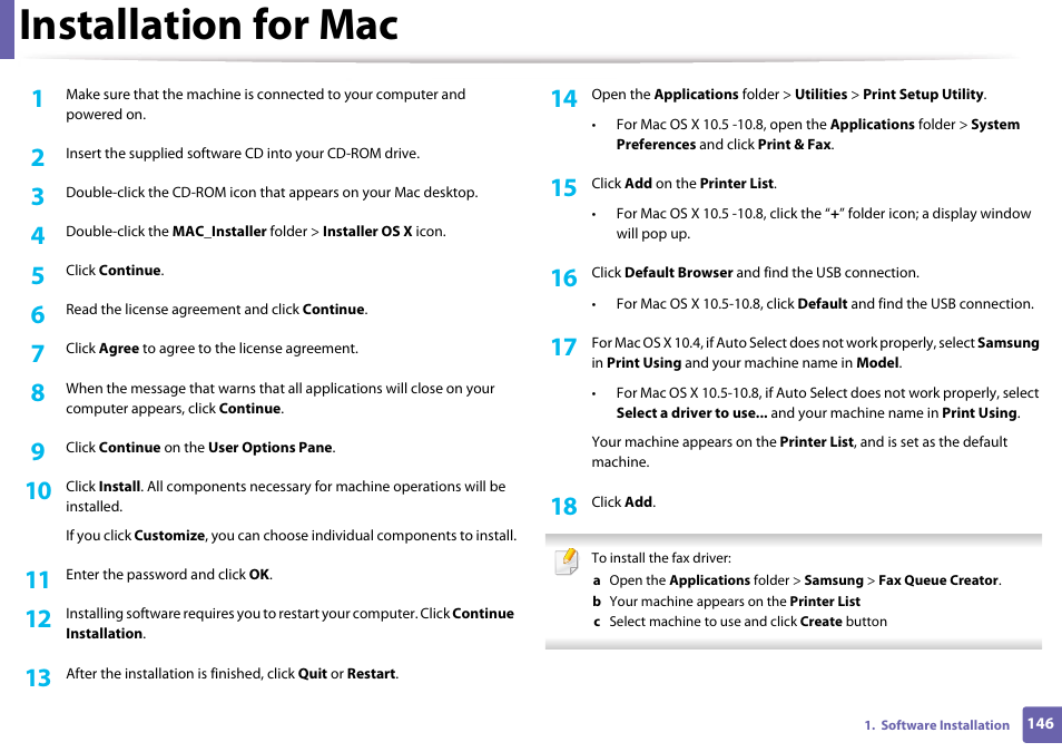 Installation for mac | Samsung CLX-3305W-XPE User Manual | Page 146 / 334