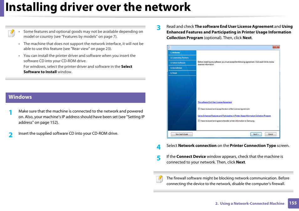 Installing driver over the network, Windows | Samsung CLX-3305W-XPE User Manual | Page 155 / 334