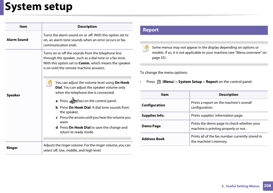 Report, System setup | Samsung CLX-3305W-XPE User Manual | Page 208 / 334