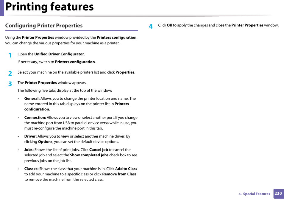 Printing features | Samsung CLX-3305W-XPE User Manual | Page 230 / 334