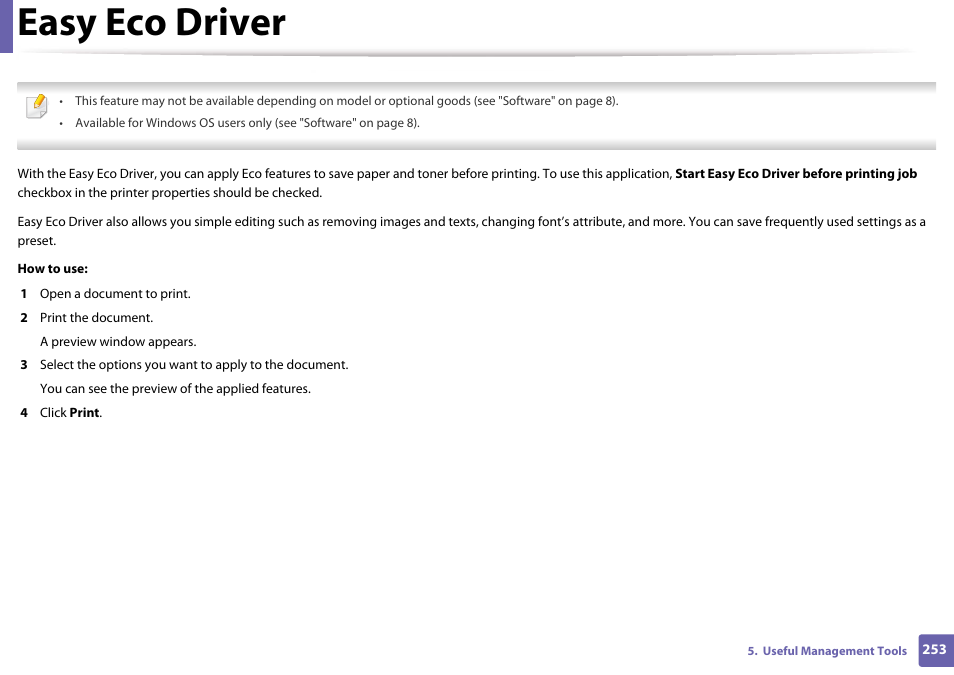 Easy eco driver | Samsung CLX-3305W-XPE User Manual | Page 253 / 334