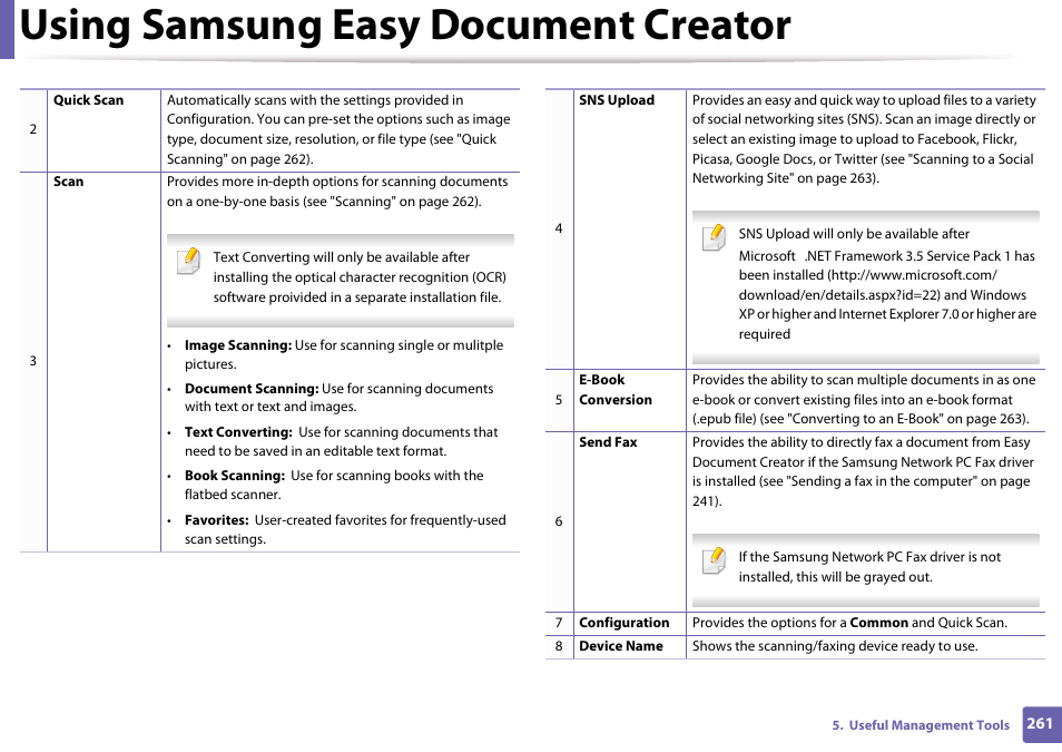 Using samsung easy document creator | Samsung CLX-3305W-XPE User Manual | Page 261 / 334
