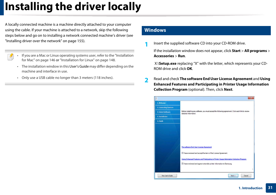 Installing the driver locally, Windows | Samsung CLX-3305W-XPE User Manual | Page 31 / 334