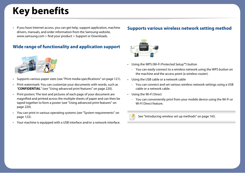 Key benefits, Supports various wireless network setting method | Samsung CLX-3305W-XPE User Manual | Page 6 / 334