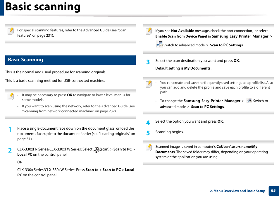 Basic scanning | Samsung CLX-3305W-XPE User Manual | Page 65 / 334