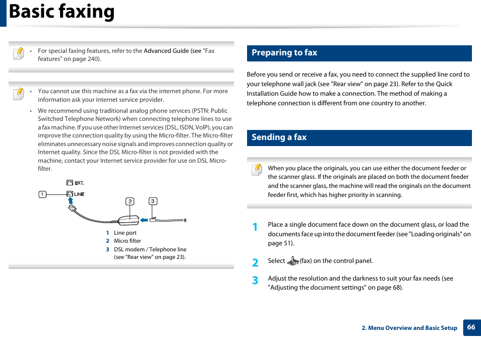 Basic faxing, Preparing to fax, Sending a fax | Samsung CLX-3305W-XPE User Manual | Page 66 / 334