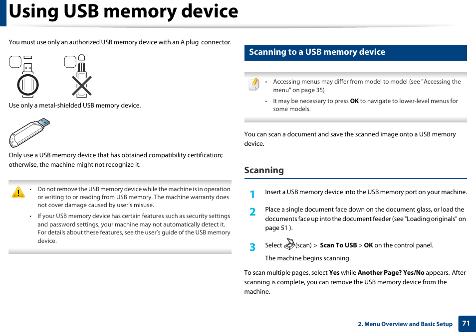 Scanning to a usb memory device, Scanning | Samsung CLX-3305W-XPE User Manual | Page 71 / 334