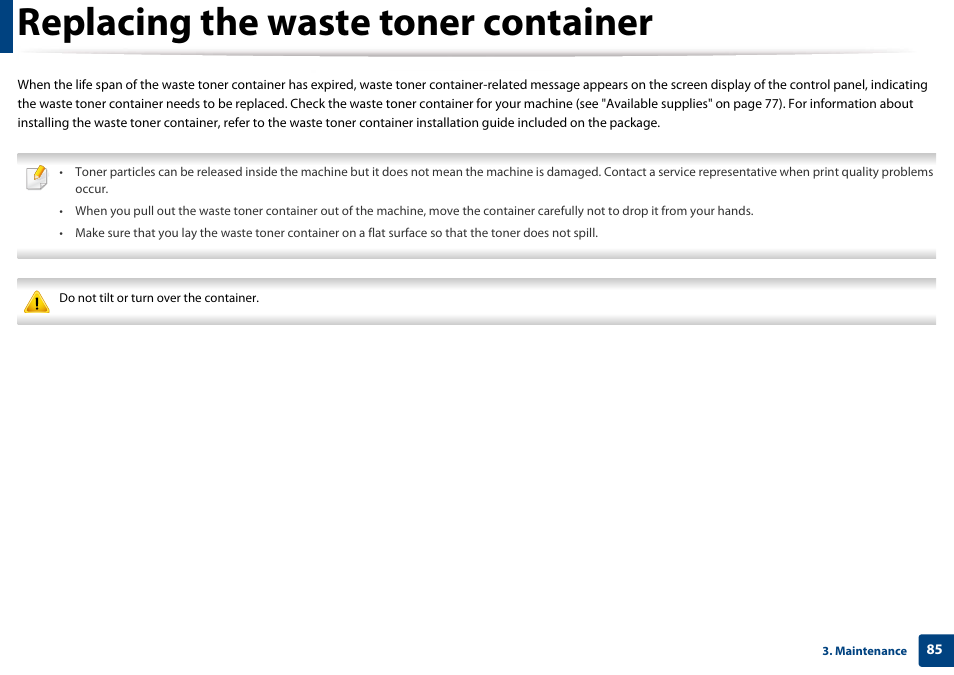 Replacing the waste toner container | Samsung CLX-3305W-XPE User Manual | Page 85 / 334