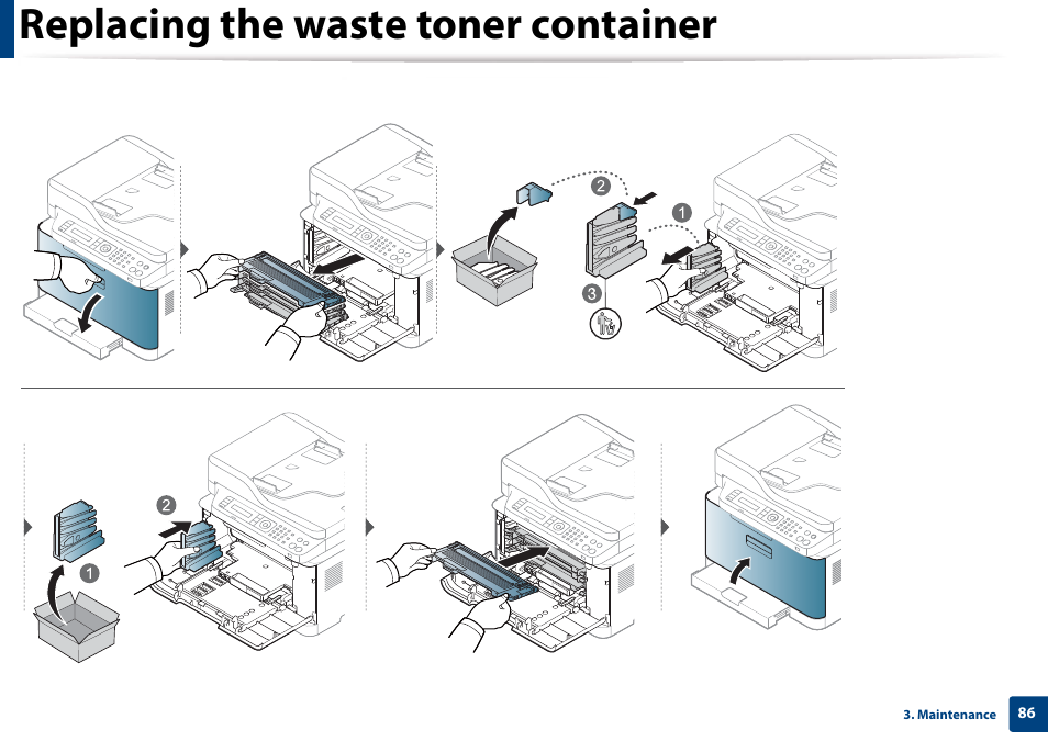 Replacing the waste toner container | Samsung CLX-3305W-XPE User Manual | Page 86 / 334