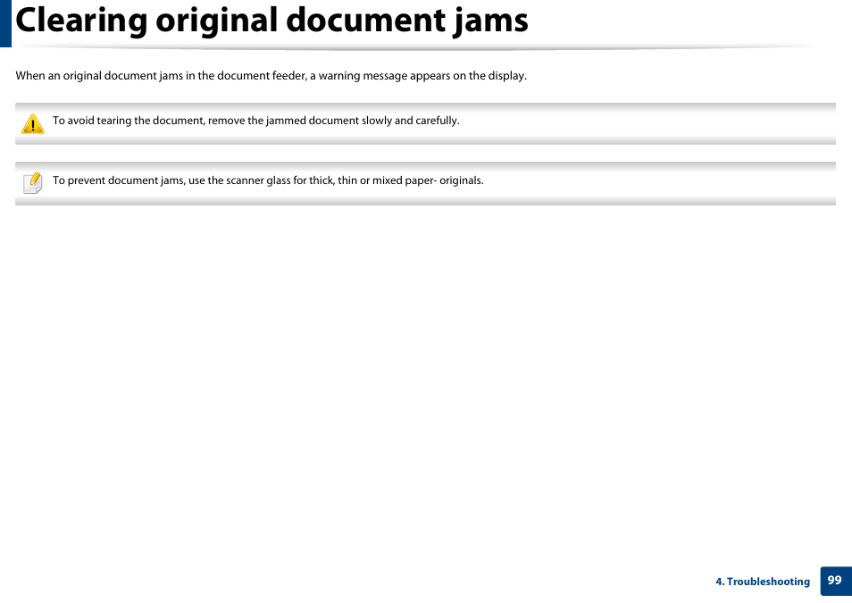 Clearing original document jams | Samsung CLX-3305W-XPE User Manual | Page 99 / 334