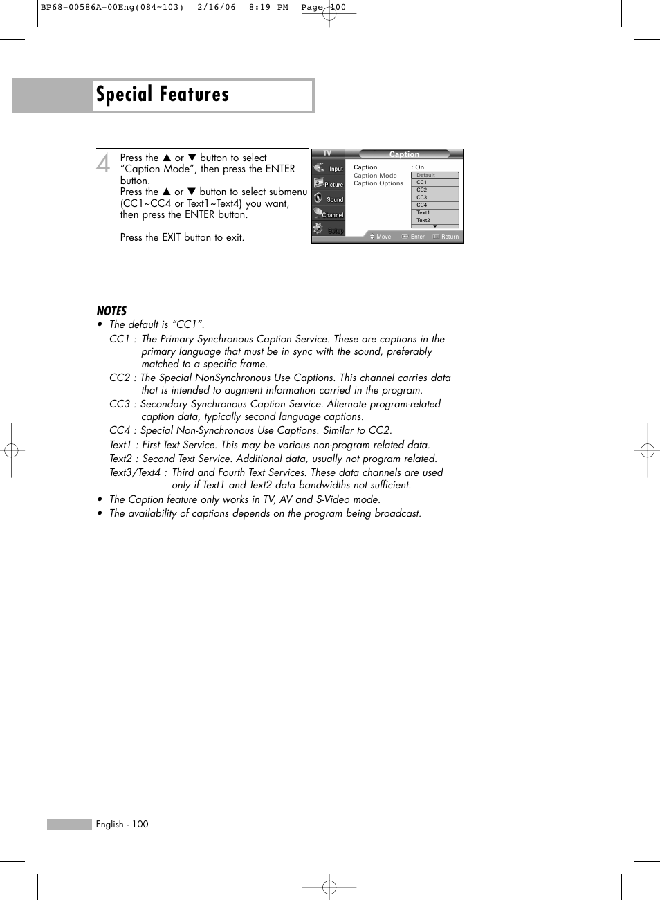 Special features | Samsung HLS5086WX-XAA User Manual | Page 100 / 131