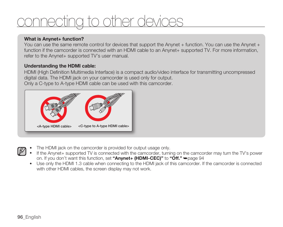 Connecting to other devices | Samsung SMX-K40LN-XAA User Manual | Page 110 / 142