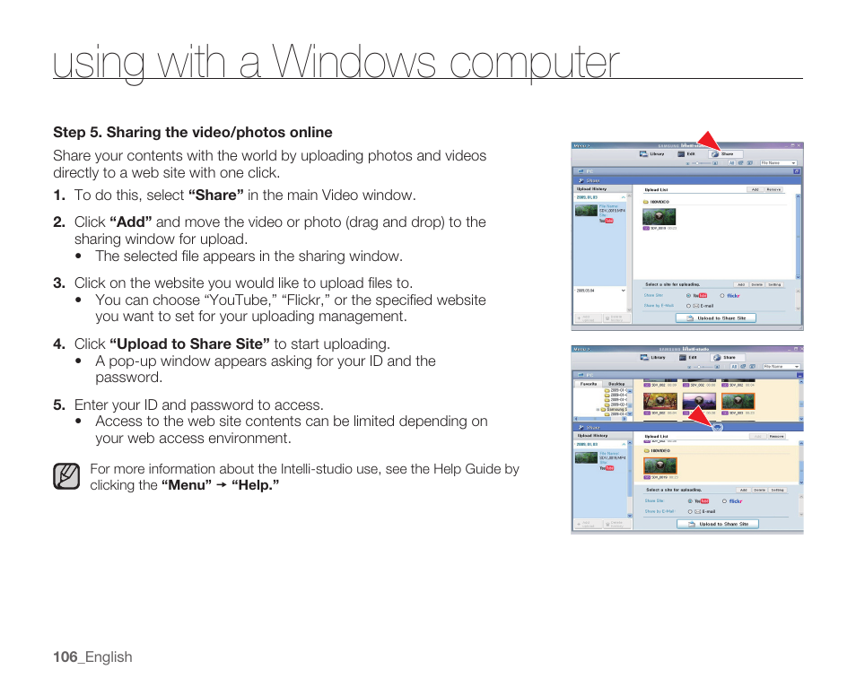 Using with a windows computer | Samsung SMX-K40LN-XAA User Manual | Page 120 / 142