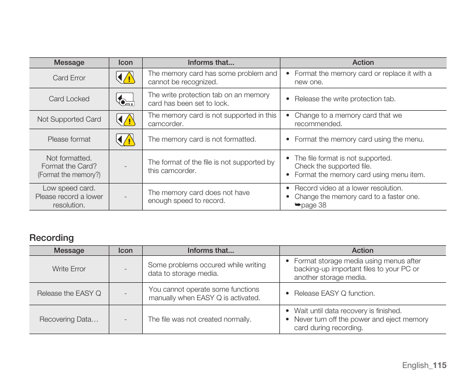 Recording | Samsung SMX-K40LN-XAA User Manual | Page 129 / 142