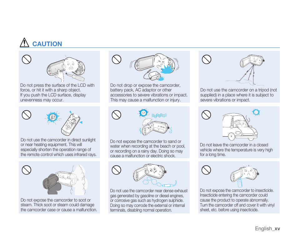 Caution, English _xv | Samsung SMX-K40LN-XAA User Manual | Page 15 / 142
