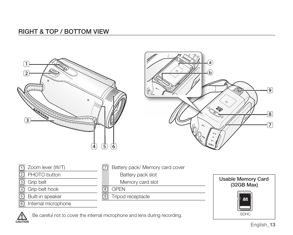 Right & top / bottom view | Samsung SMX-K40LN-XAA User Manual | Page 27 / 142
