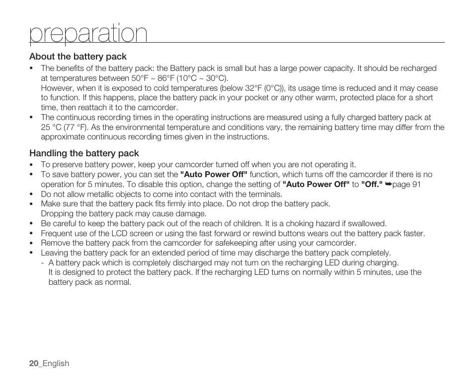 Preparation | Samsung SMX-K40LN-XAA User Manual | Page 34 / 142