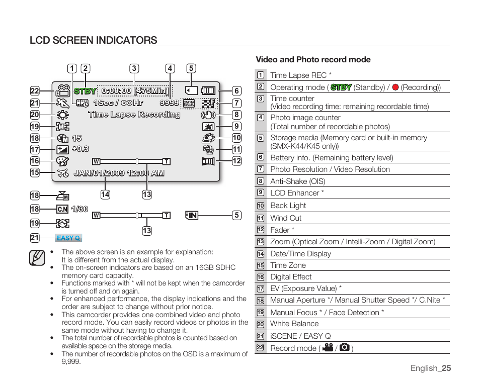 Lcd screen indicators | Samsung SMX-K40LN-XAA User Manual | Page 39 / 142