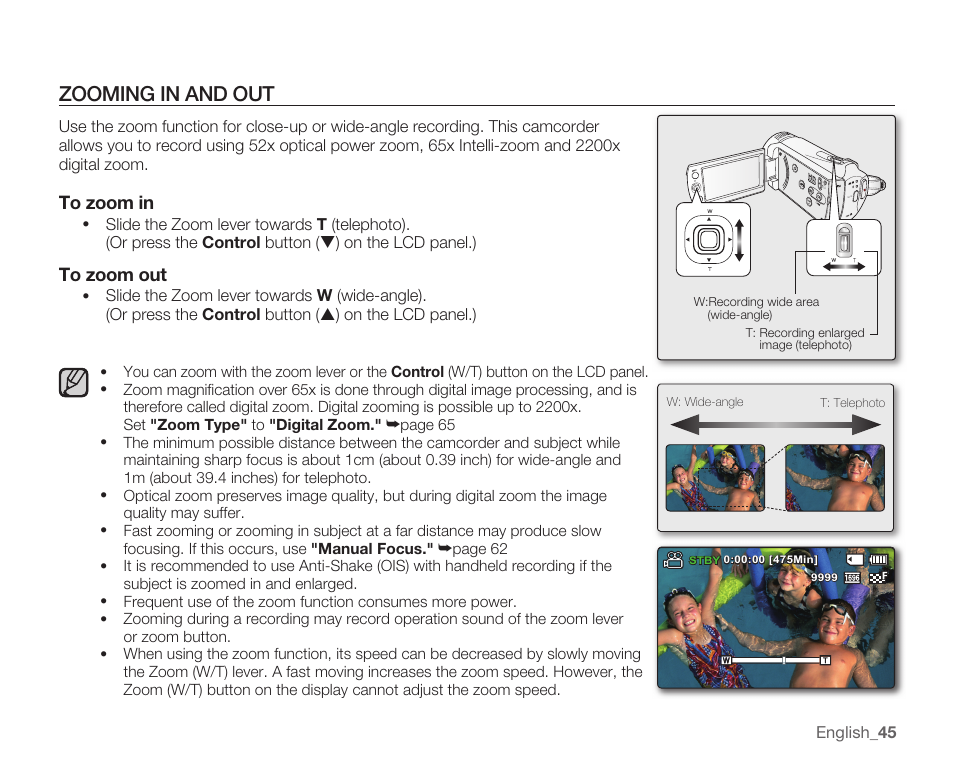 Zooming in and out | Samsung SMX-K40LN-XAA User Manual | Page 59 / 142