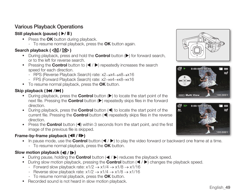 Various playback operations | Samsung SMX-K40LN-XAA User Manual | Page 63 / 142