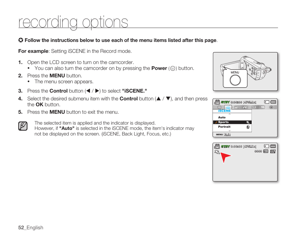 Recording options | Samsung SMX-K40LN-XAA User Manual | Page 66 / 142