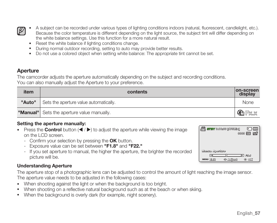 Aperture | Samsung SMX-K40LN-XAA User Manual | Page 71 / 142