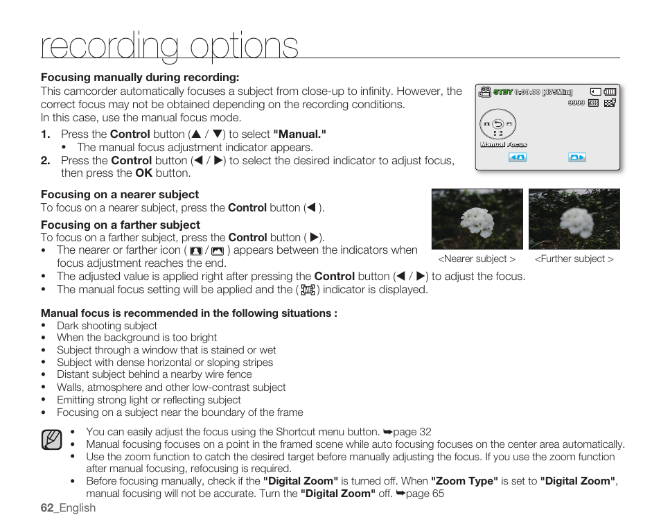 Recording options | Samsung SMX-K40LN-XAA User Manual | Page 76 / 142