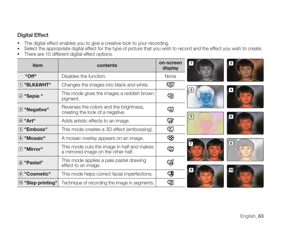 Digital effect | Samsung SMX-K40LN-XAA User Manual | Page 77 / 142