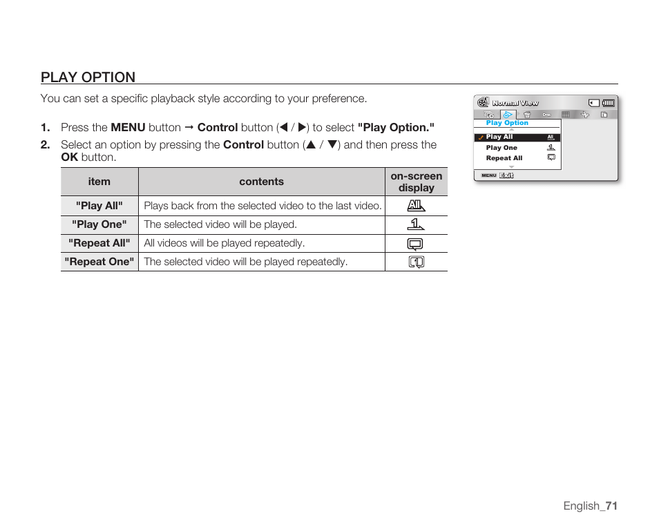 Play option | Samsung SMX-K40LN-XAA User Manual | Page 85 / 142