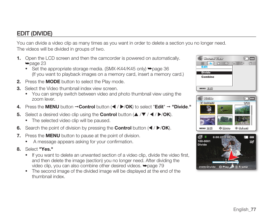 Edit (divide) | Samsung SMX-K40LN-XAA User Manual | Page 91 / 142