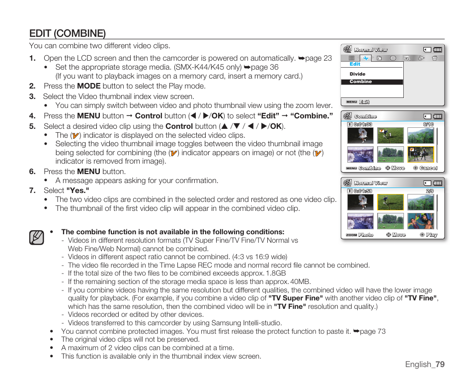 Edit (combine) | Samsung SMX-K40LN-XAA User Manual | Page 93 / 142