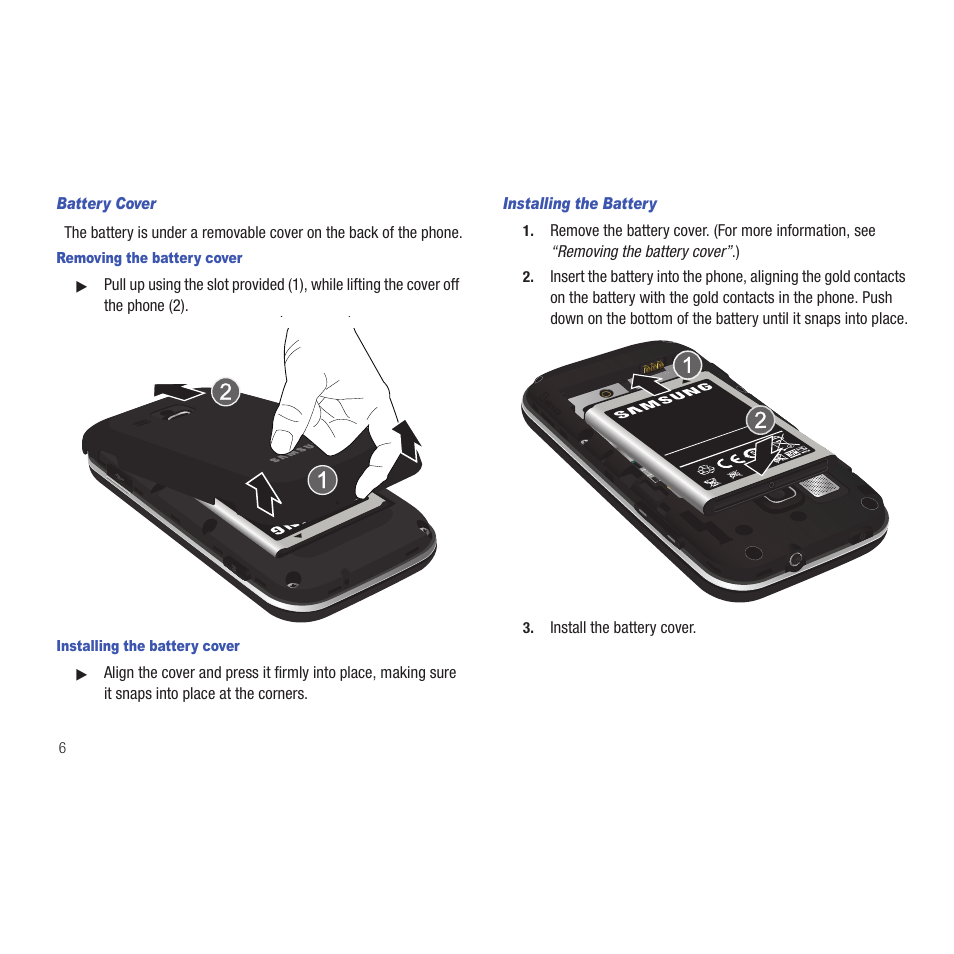 Battery cover, Removing the battery cover, Installing the battery cover | Installing the battery | Samsung SCH-R915ZKACRI User Manual | Page 10 / 165