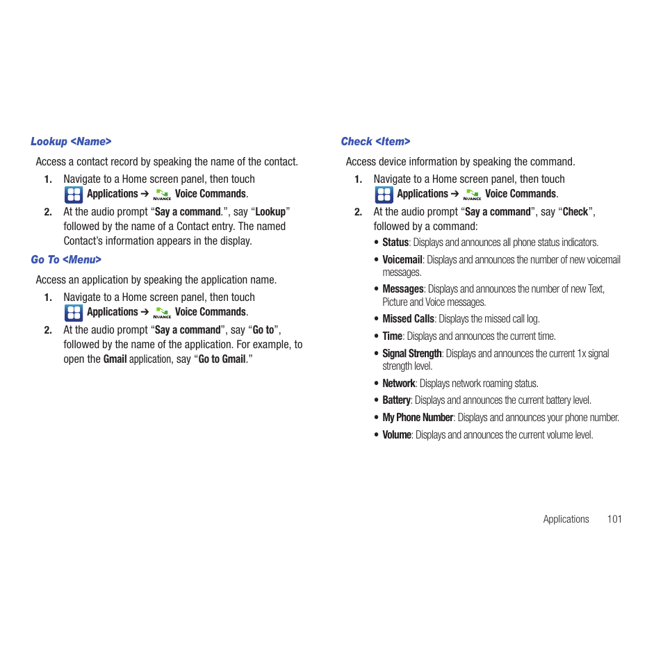 Lookup <name, Go to <menu, Check <item | Samsung SCH-R915ZKACRI User Manual | Page 105 / 165