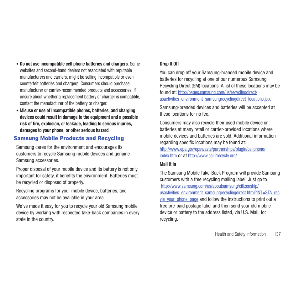 Samsung mobile products and recycling | Samsung SCH-R915ZKACRI User Manual | Page 141 / 165
