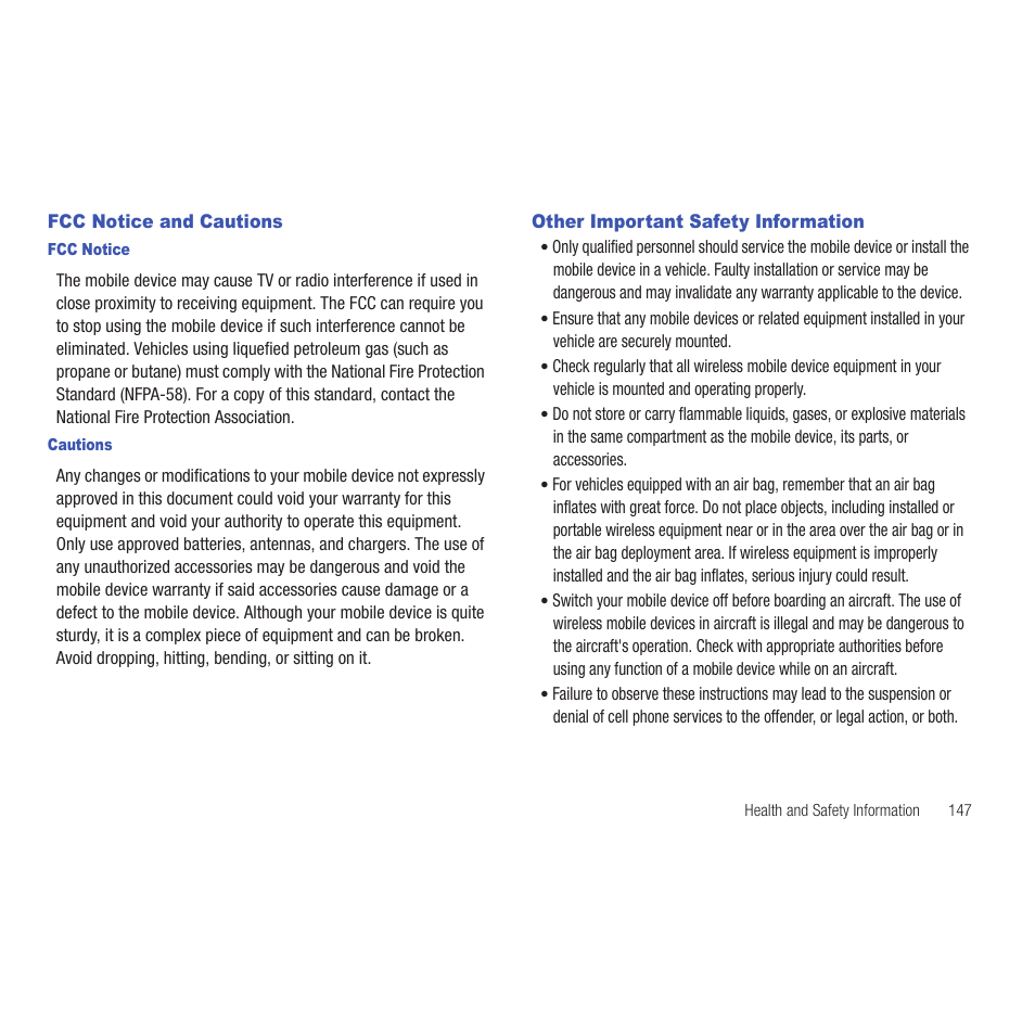 Fcc notice and cautions, Fcc notice, Cautions | Other important safety information | Samsung SCH-R915ZKACRI User Manual | Page 151 / 165