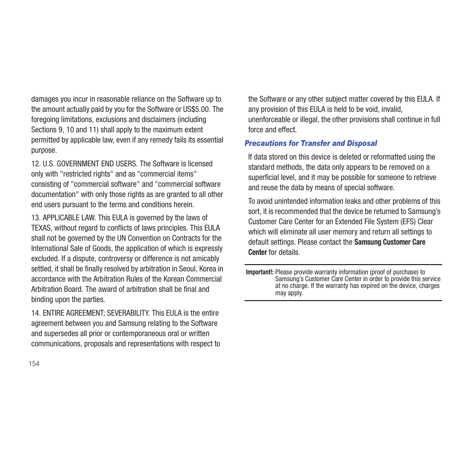Precautions for transfer and disposal | Samsung SCH-R915ZKACRI User Manual | Page 158 / 165