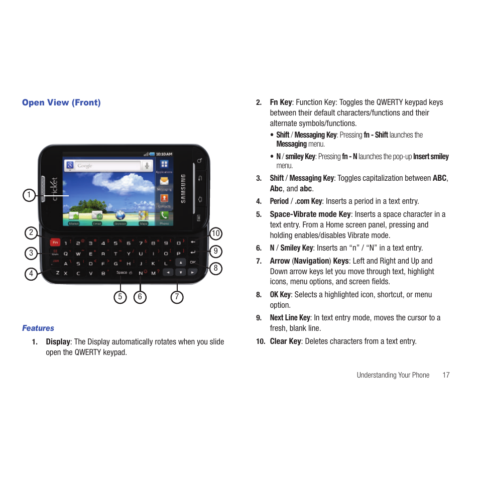 Open view (front), Features | Samsung SCH-R915ZKACRI User Manual | Page 21 / 165