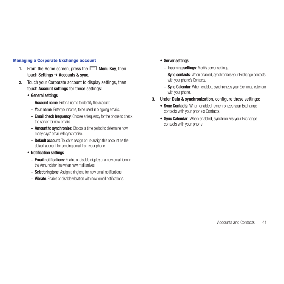 Managing a corporate exchange account | Samsung SCH-R915ZKACRI User Manual | Page 45 / 165