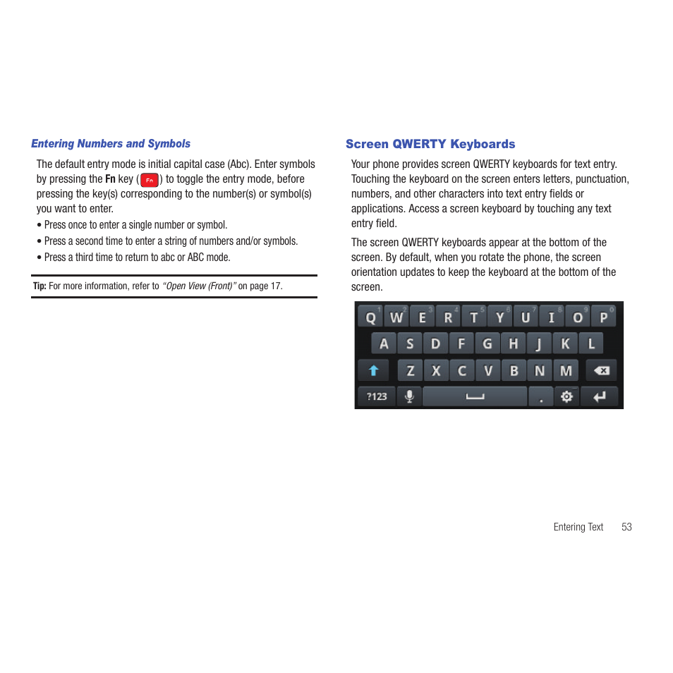 Entering numbers and symbols, Screen qwerty keyboards | Samsung SCH-R915ZKACRI User Manual | Page 57 / 165