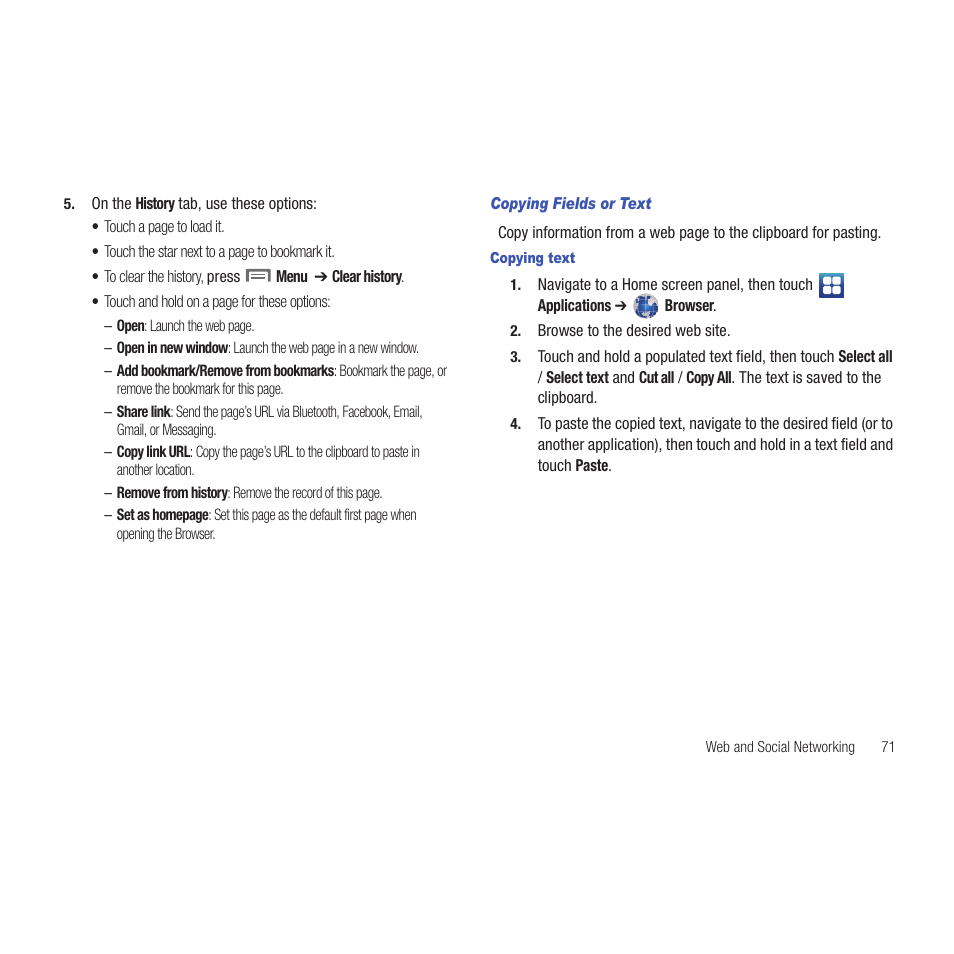 Copying fields or text, Copying text | Samsung SCH-R915ZKACRI User Manual | Page 75 / 165