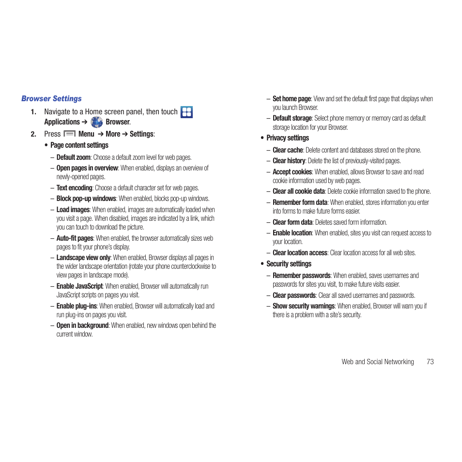 Browser settings | Samsung SCH-R915ZKACRI User Manual | Page 77 / 165