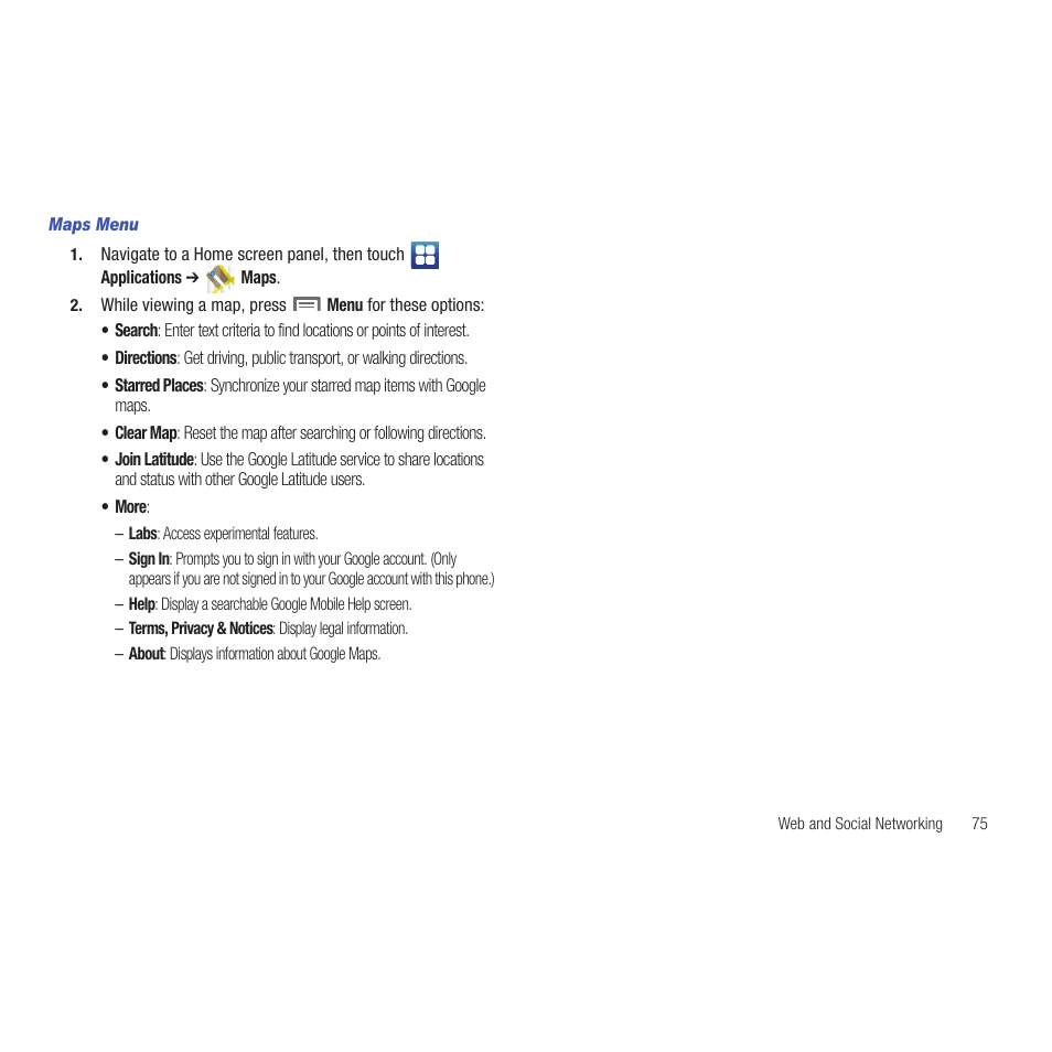 Maps menu | Samsung SCH-R915ZKACRI User Manual | Page 79 / 165
