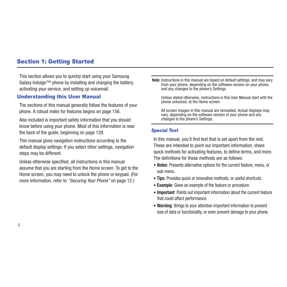 Section 1: getting started, Understanding this user manual, Special text | Samsung SCH-R915ZKACRI User Manual | Page 8 / 165